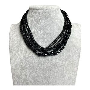 Source Unknown Black Multi-Strand Necklace with Twisted‎ Design and Choker Style